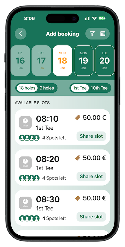 The Golf App bookings 